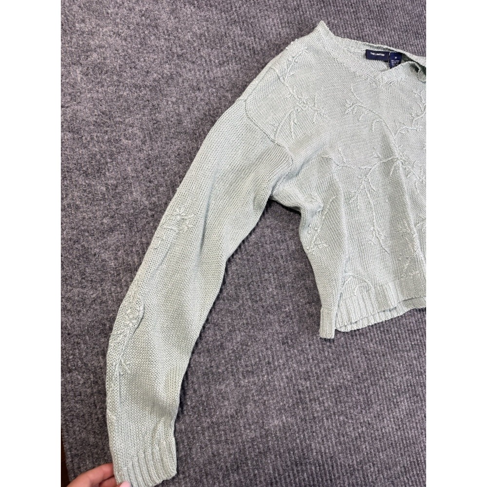 The Limited Floral Embroidered Knit Pullover Sweater M Women 100% Linen - Picture 4 of 7